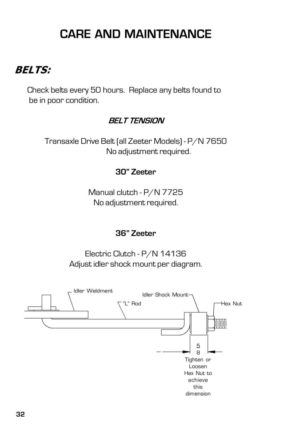 Dixon 2004 manual Belts, Belt Tension 