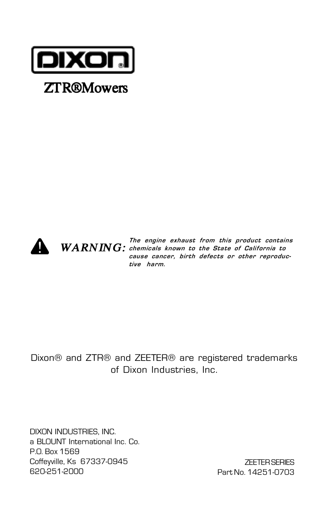 Dixon 2004 manual ZTRMowers 