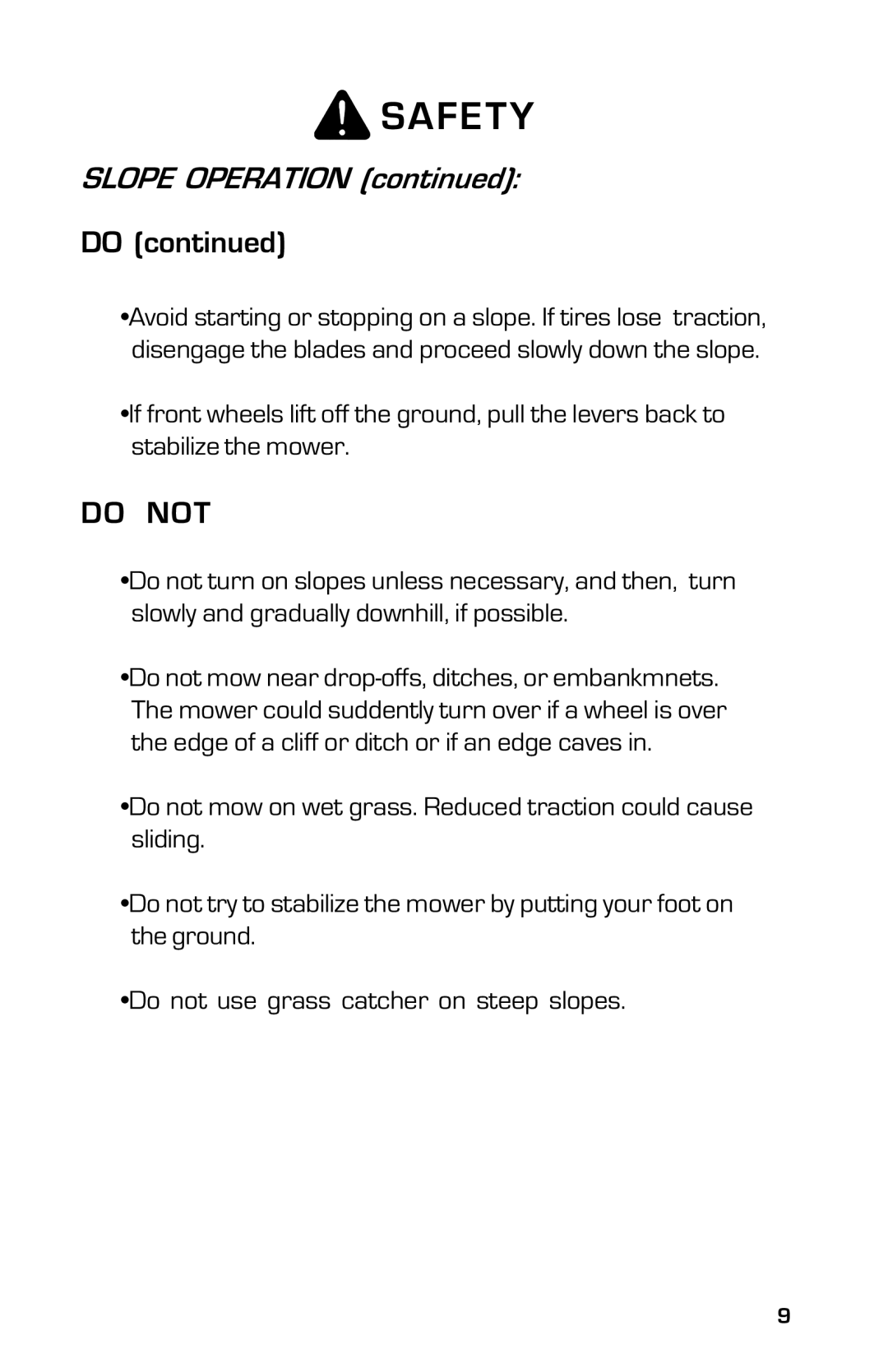 Dixon 2004 manual Slope Operation, Do not 