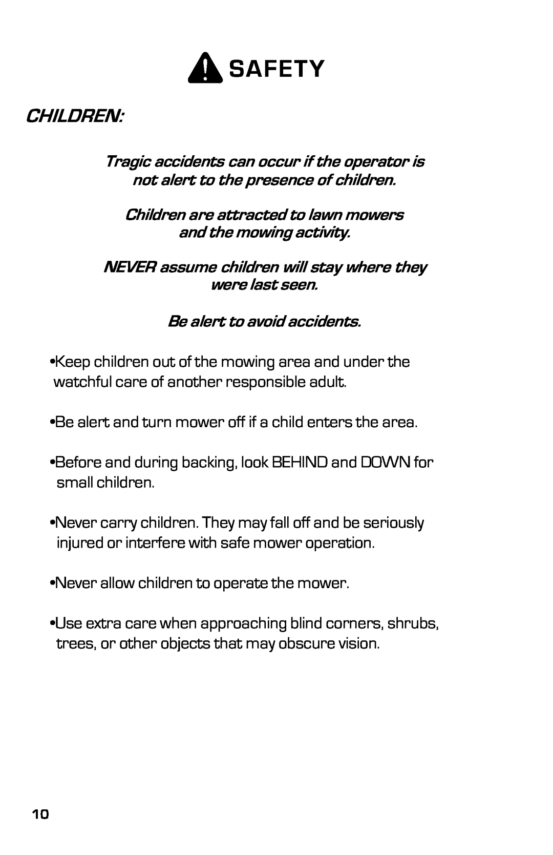 Dixon 2004 manual Children, Safety 
