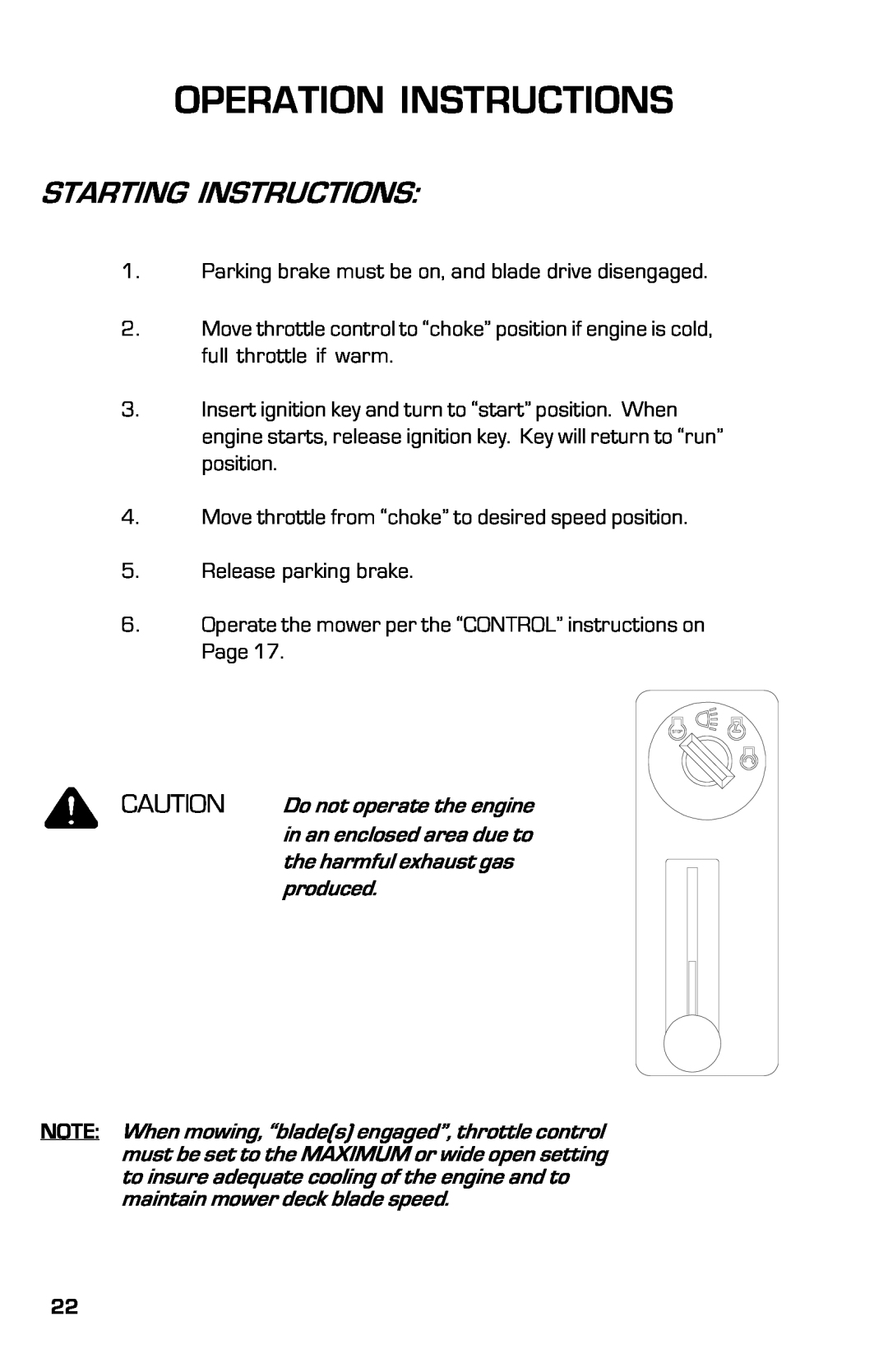 Dixon 2004 manual Starting Instructions, Operation Instructions 