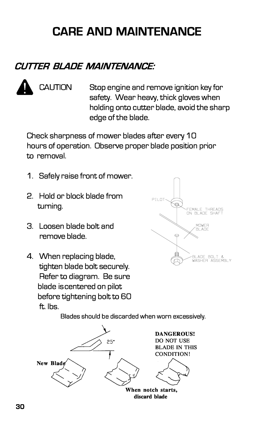 Dixon 2004 manual Cutter Blade Maintenance, Care And Maintenance 