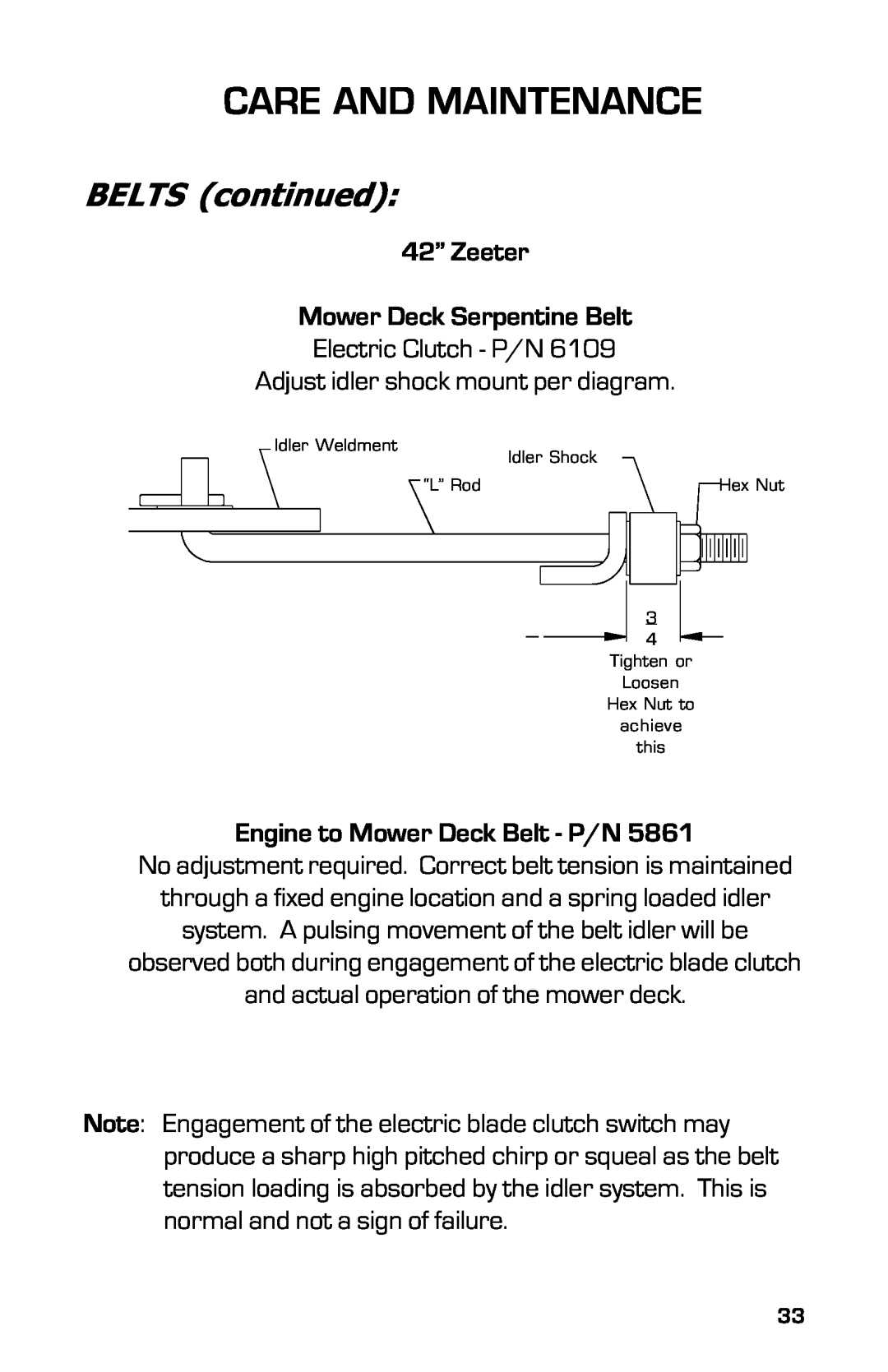 Dixon 2004 manual BELTS continued, Care And Maintenance 