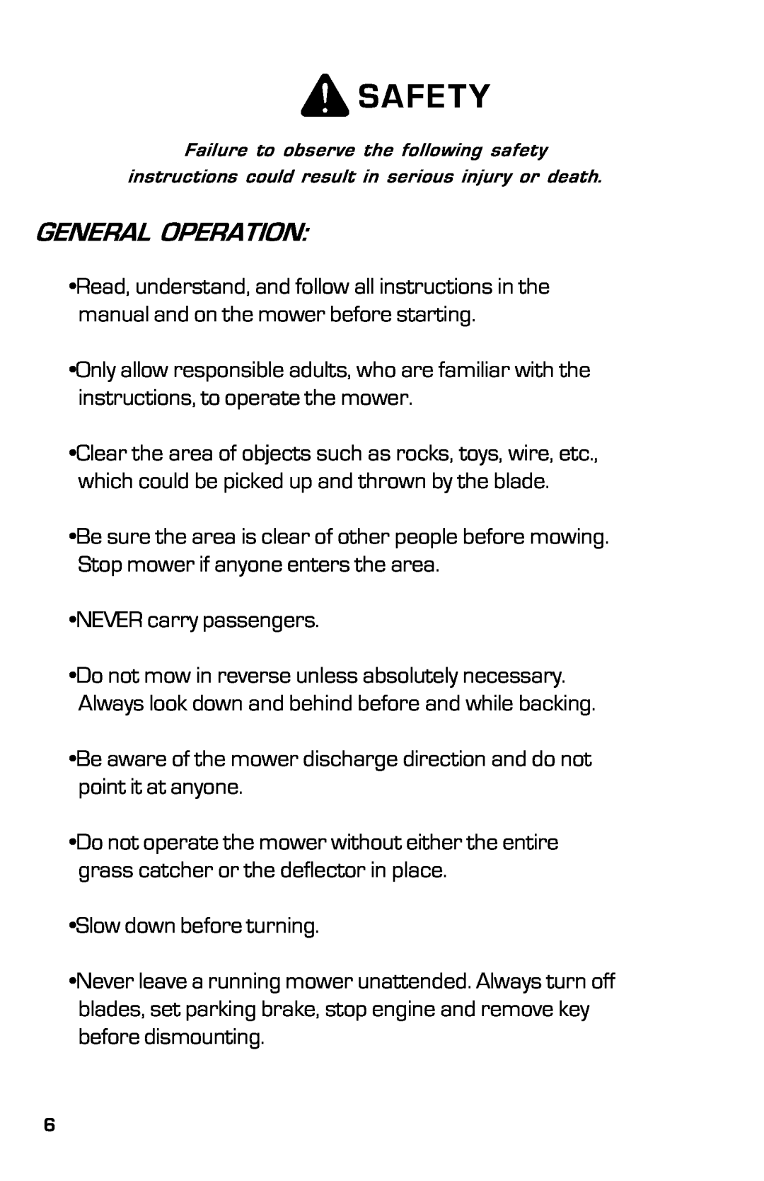 Dixon 2004 manual General Operation, Safety 
