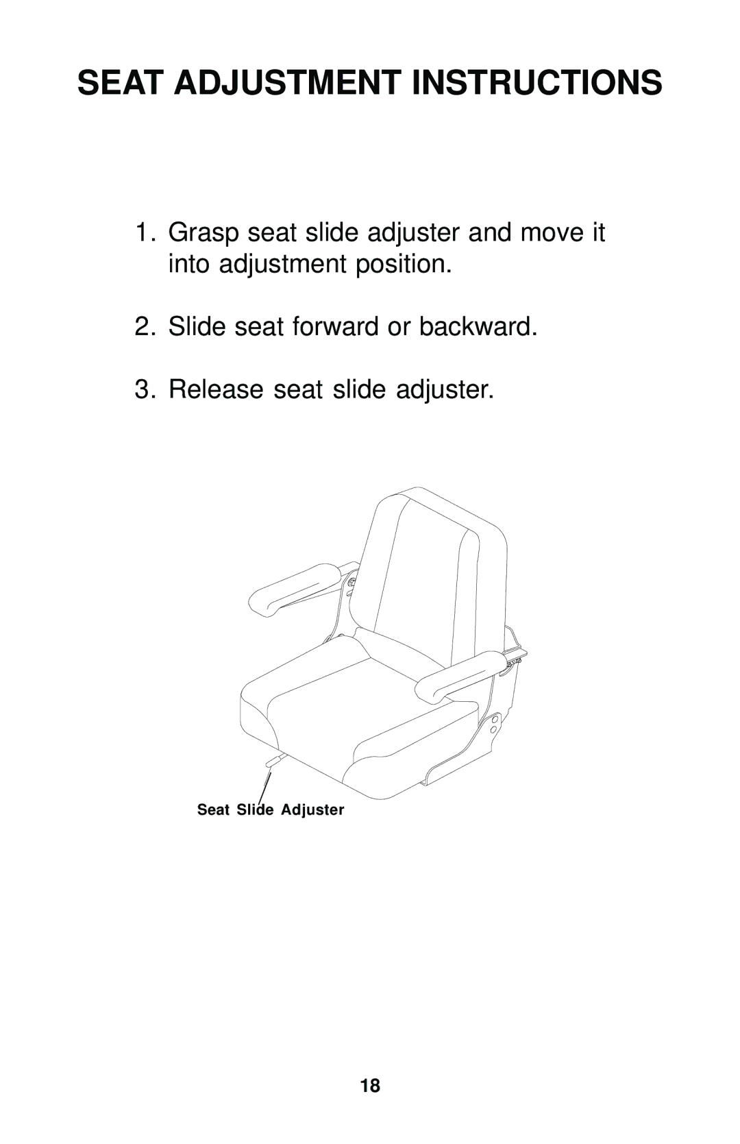 Dixon 2006 manual Seat Adjustment Instructions 