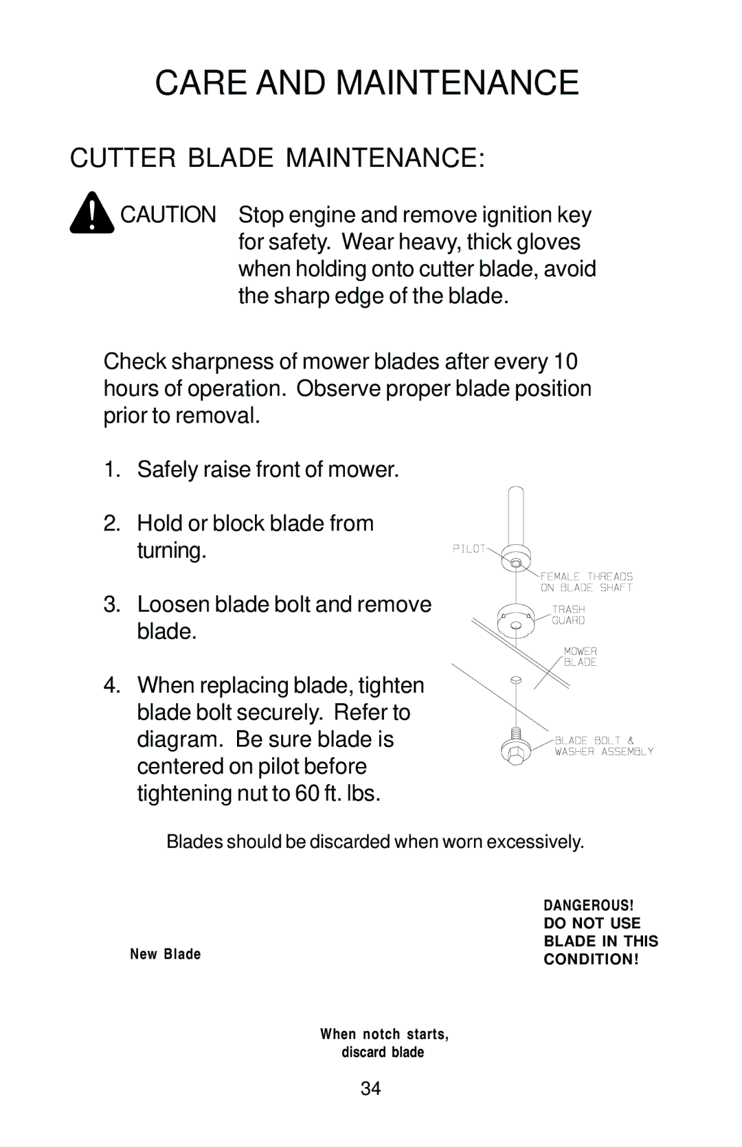 Dixon 2006 manual Cutter Blade Maintenance 