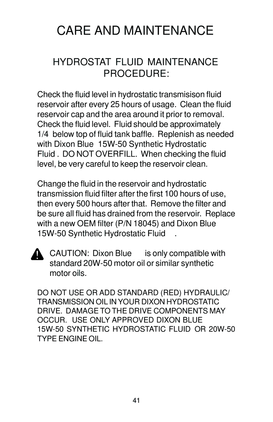 Dixon 2006 manual Hydrostat Fluid Maintenance Procedure 