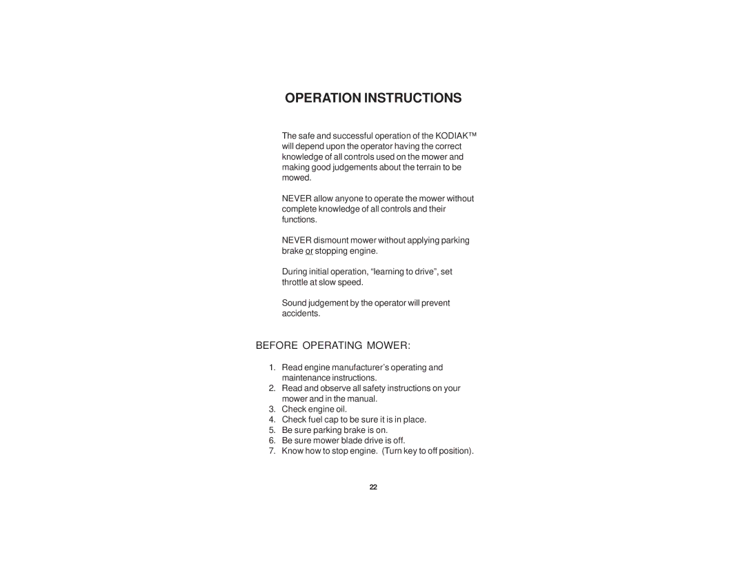 Dixon 21 KAW/968999576 manual Operation Instructions, Before Operating Mower 