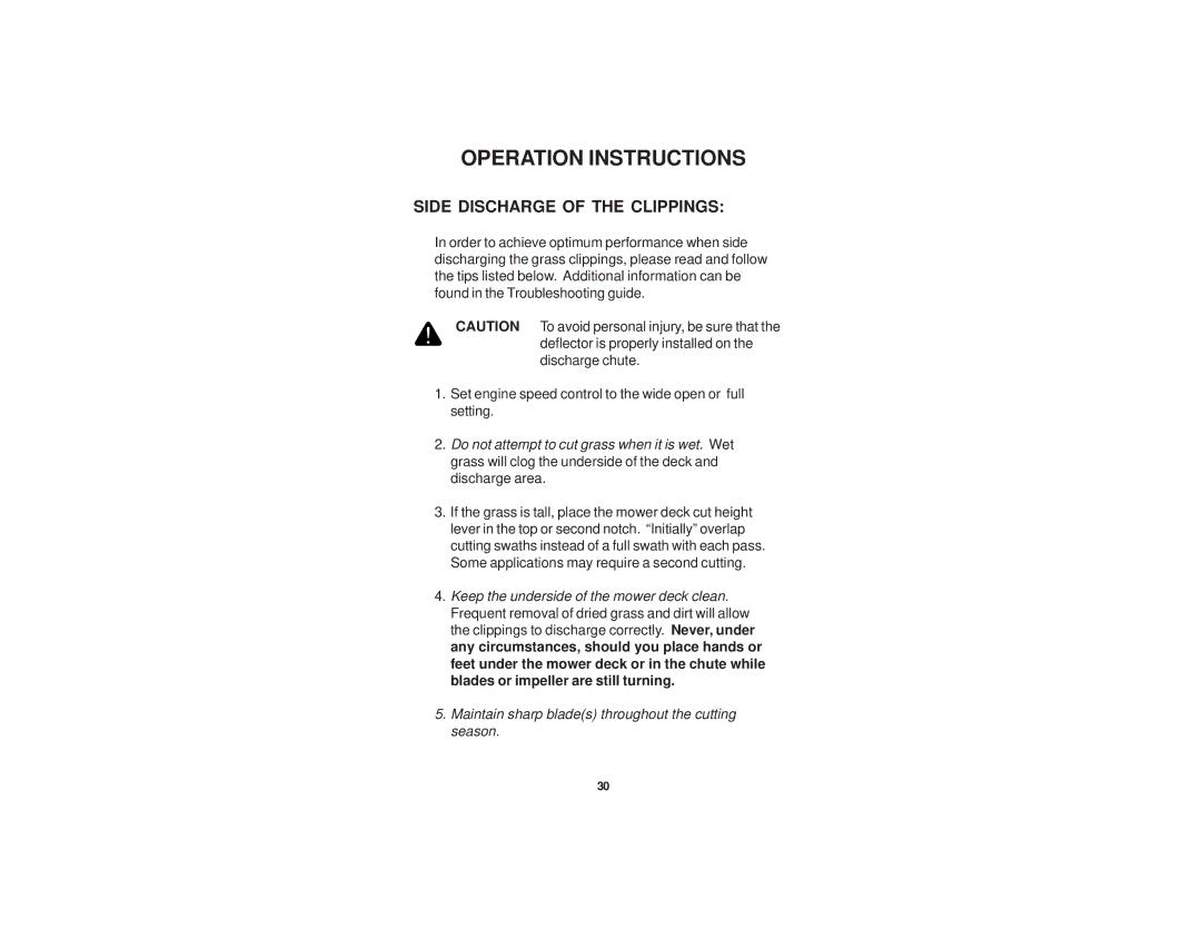 Dixon 21 KAW/968999576 manual Side Discharge of the Clippings 