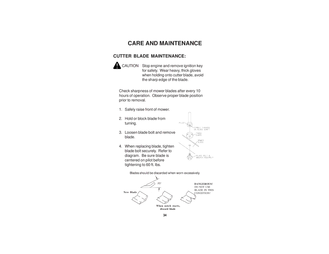 Dixon 21 KAW/968999576 manual Cutter Blade Maintenance 