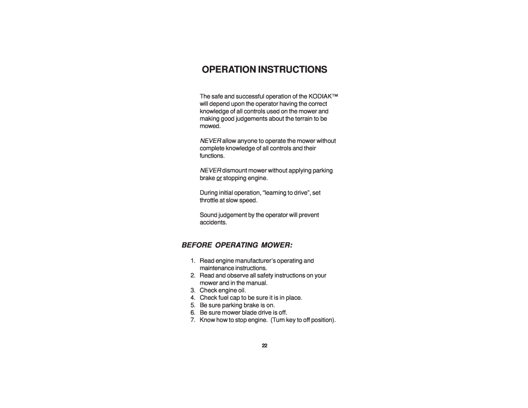Dixon 21 KAW/968999576 manual Operation Instructions, Before Operating Mower 