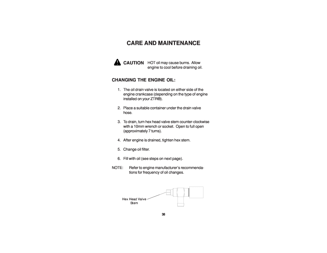 Dixon 21 KAW/968999576 manual Changing The Engine Oil, Care And Maintenance 