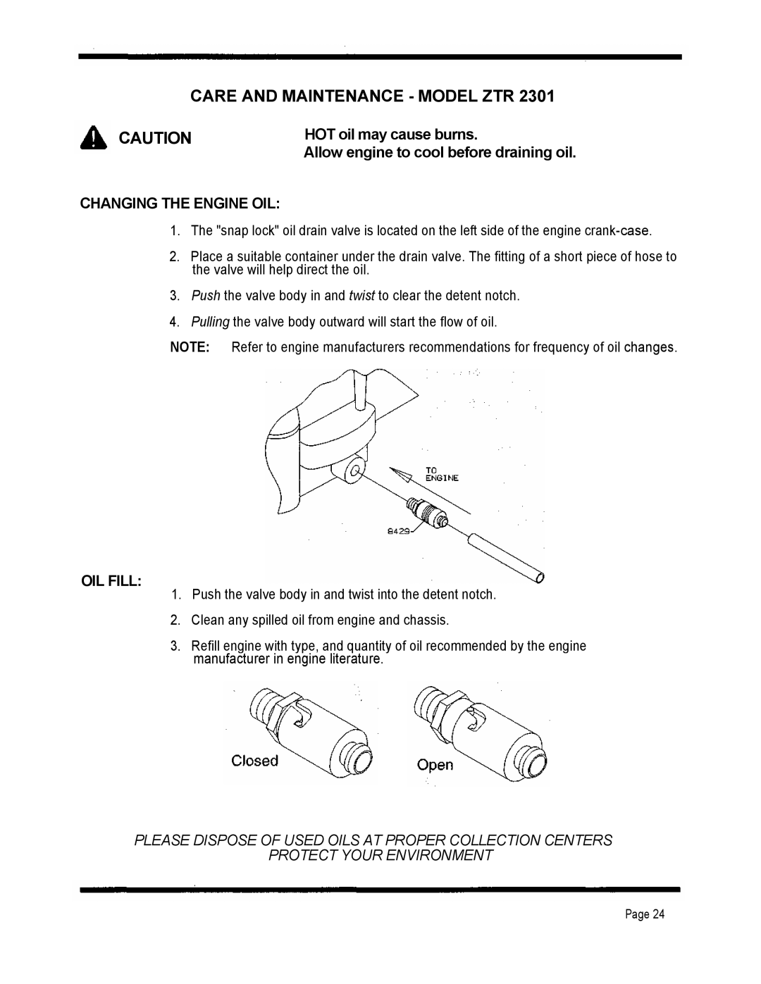 Dixon 2301 manual Changing the Engine OIL, OIL Fill 