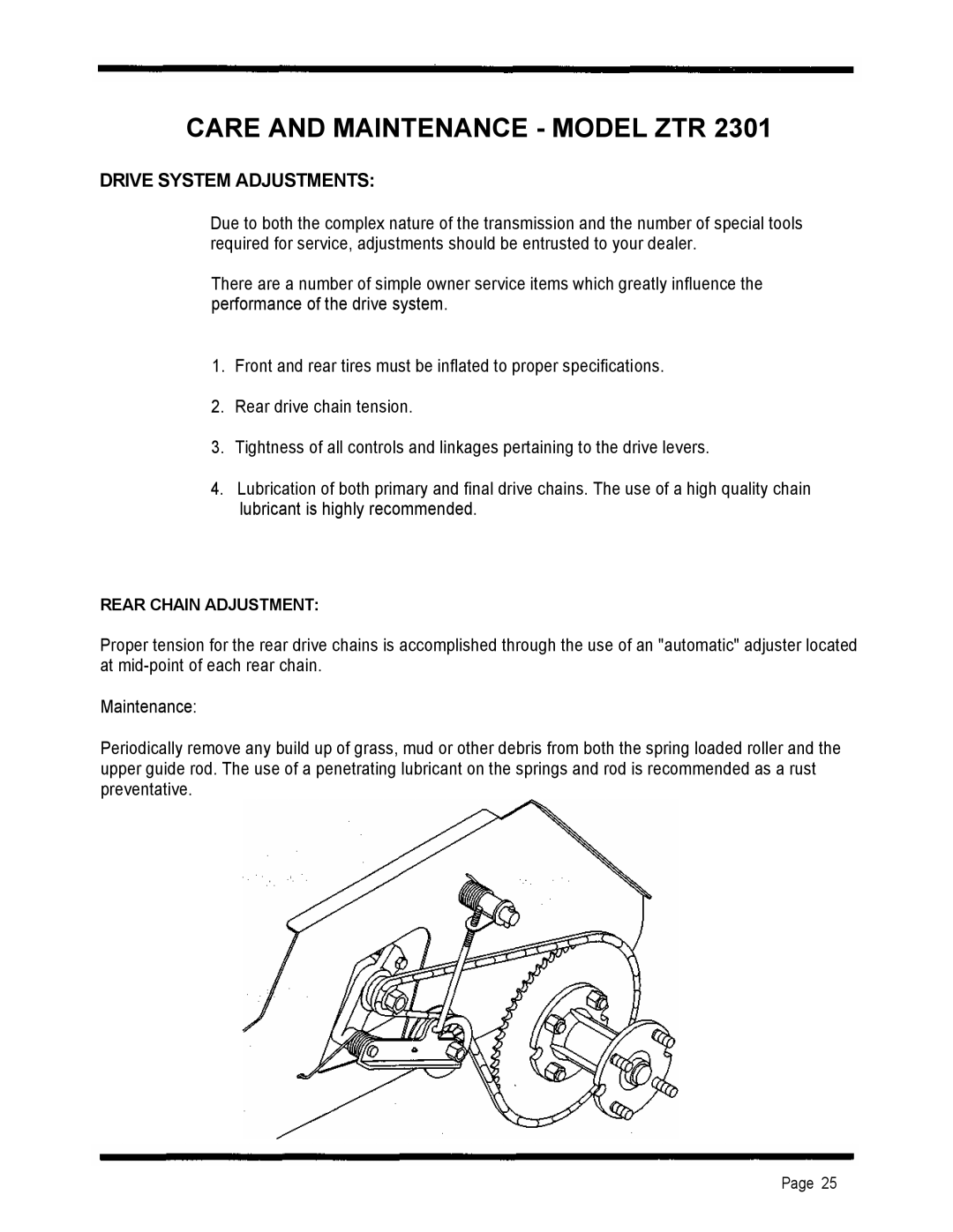 Dixon 2301 manual Care and Maintenance Model ZTR, Drive System Adjustments 