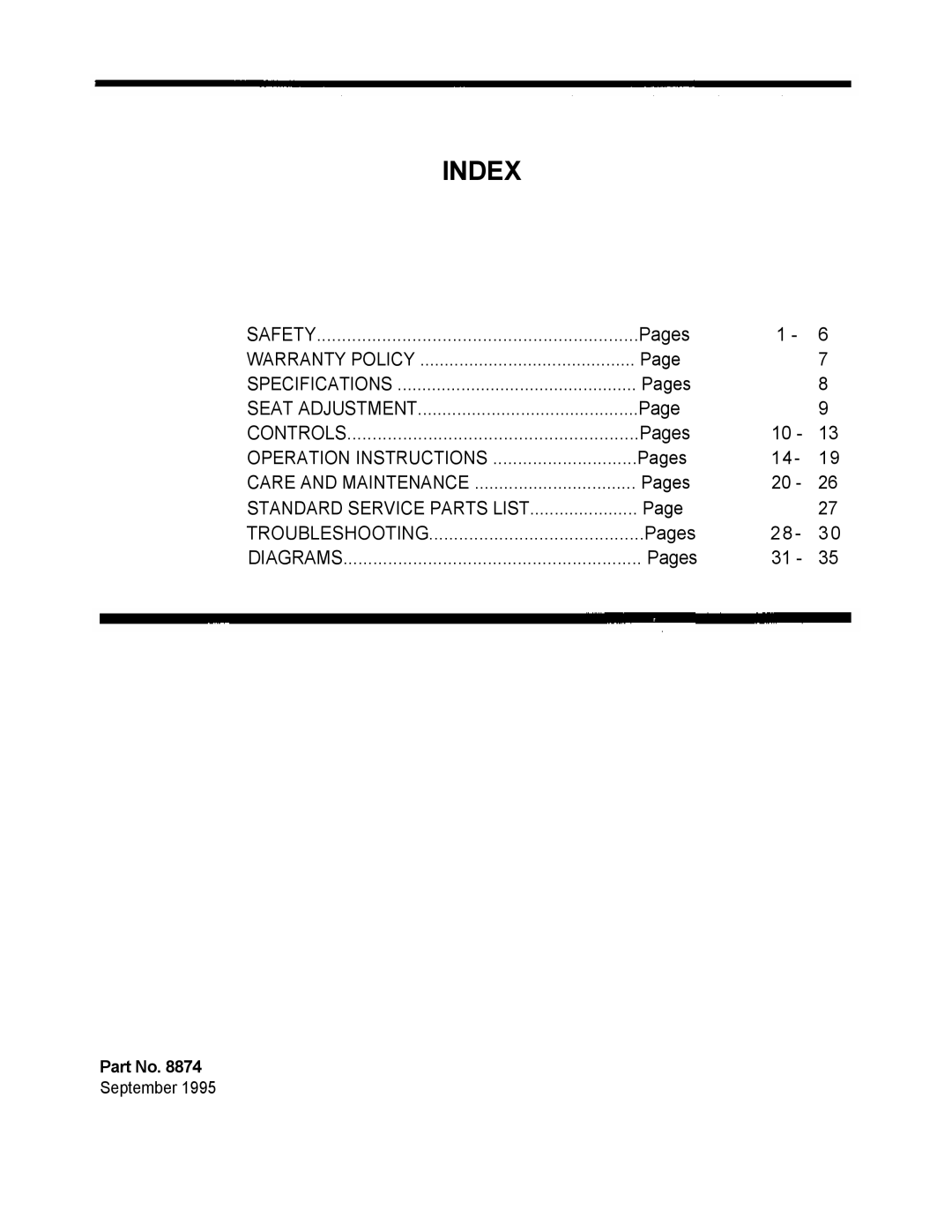 Dixon 2301 manual Index 