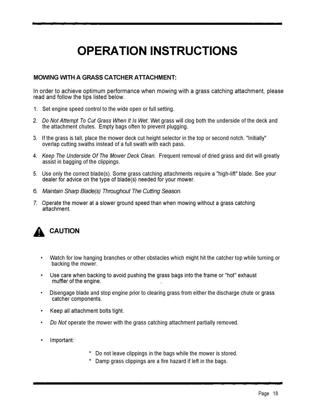 Dixon 2301 manual Operation Instructions, Mowing With A Grass Catcher Attachment 