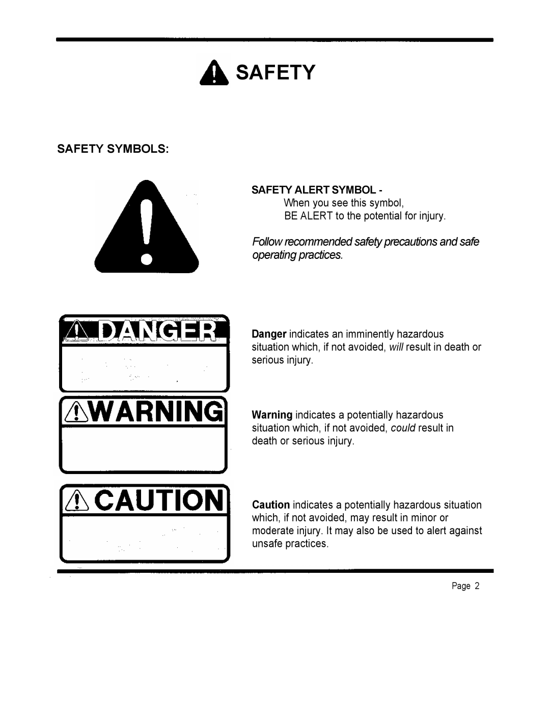 Dixon 2301 manual Safety Symbols 
