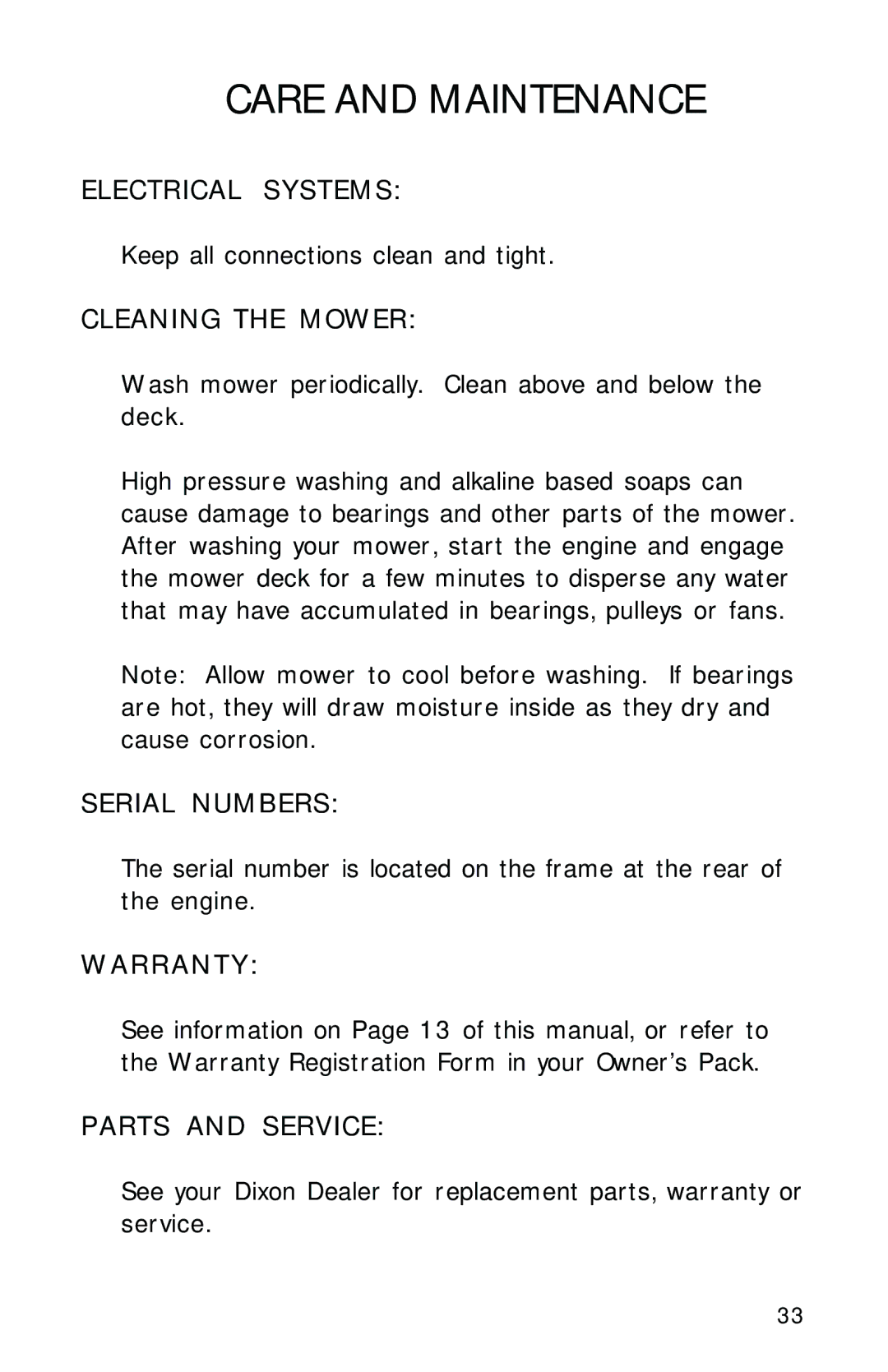 Dixon 2560 manual Electrical Systems 