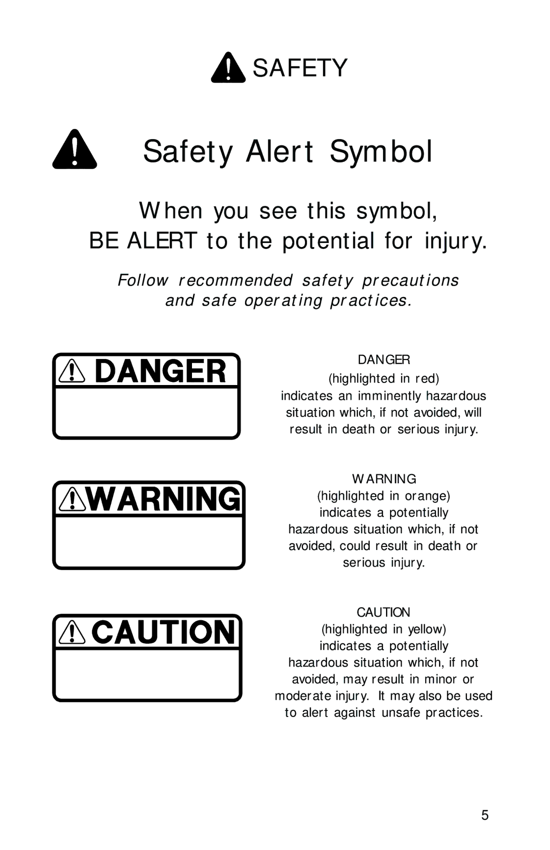 Dixon 2560 manual Safety Alert Symbol 