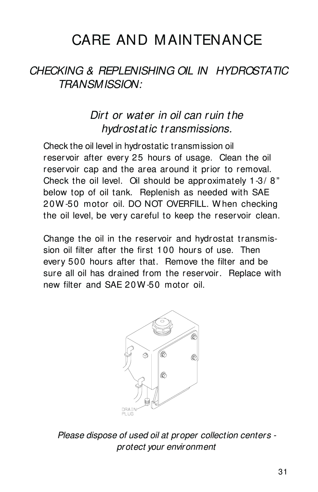 Dixon 2700 manual Checking & Replenishing OIL in Hydrostatic Transmission 