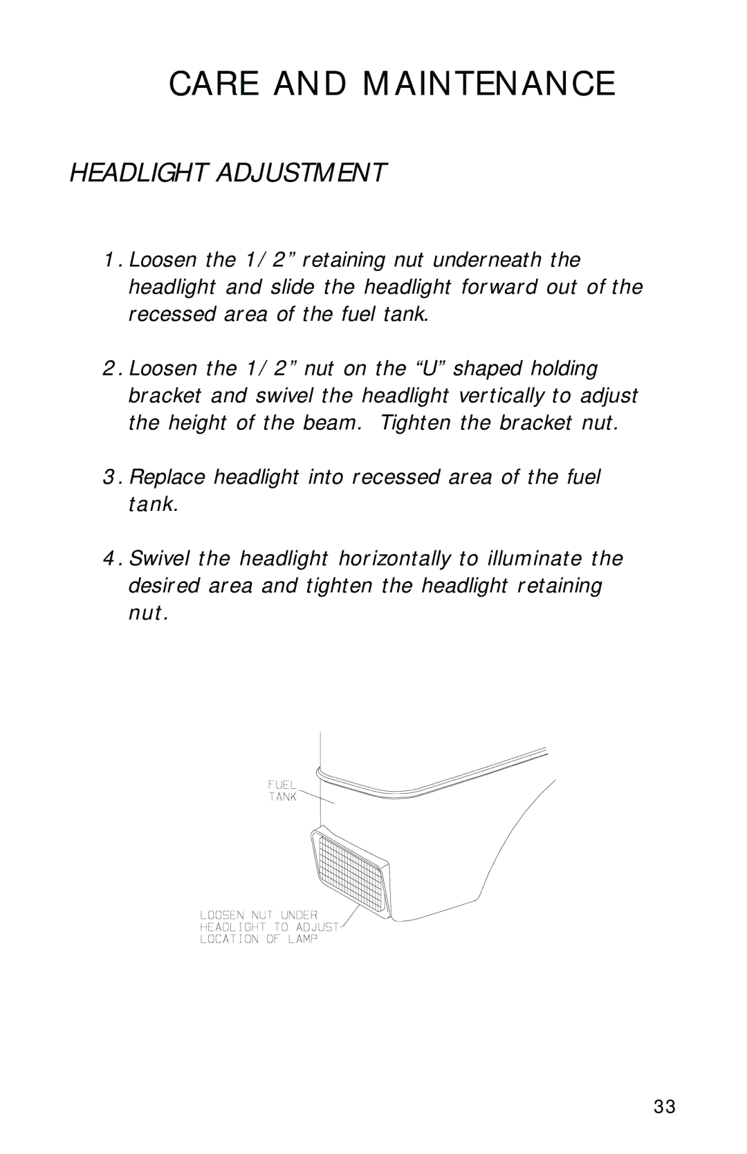 Dixon 2700 manual Headlight Adjustment 