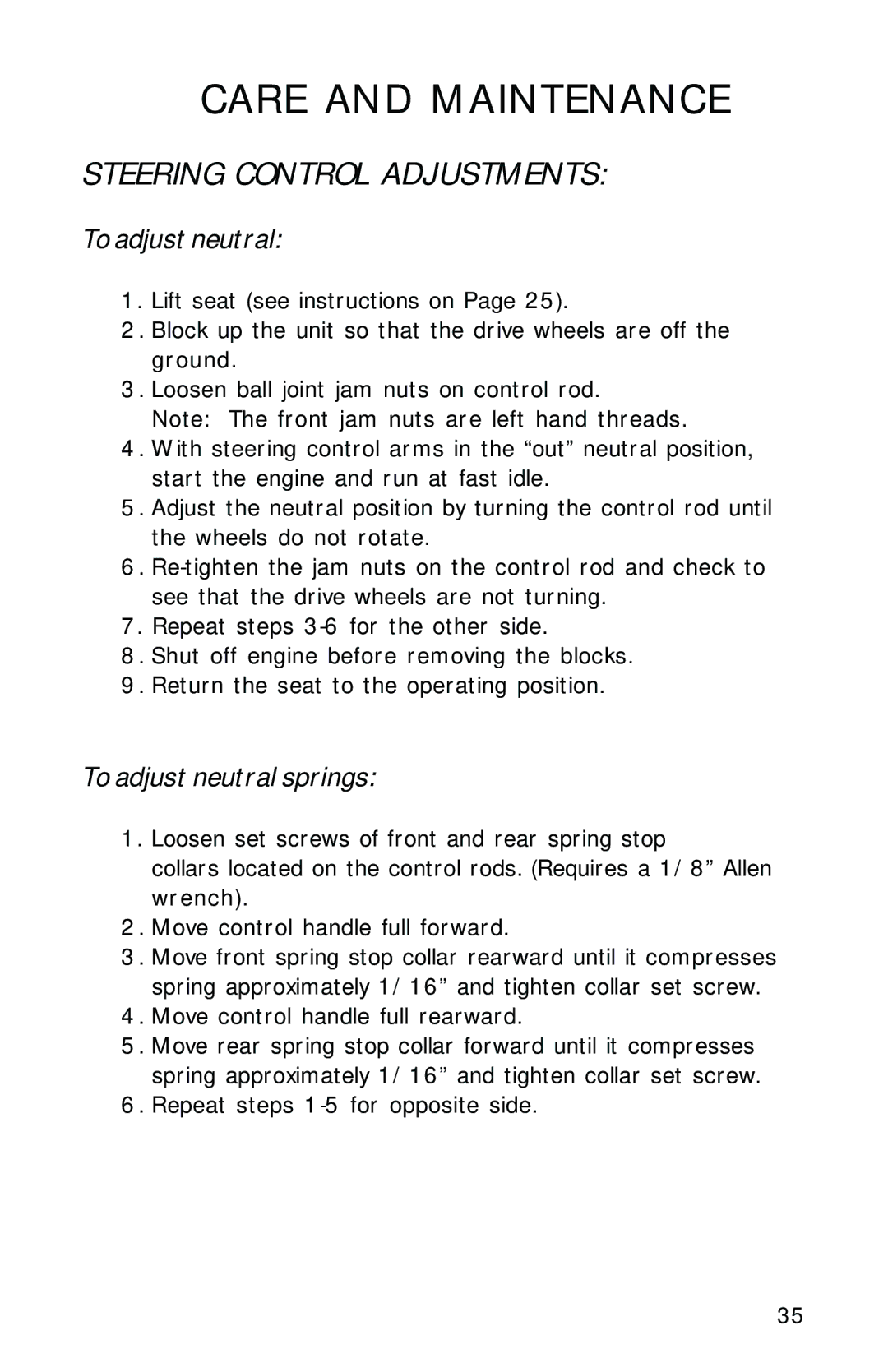 Dixon 2700 manual Steering Control Adjustments, To adjust neutral 