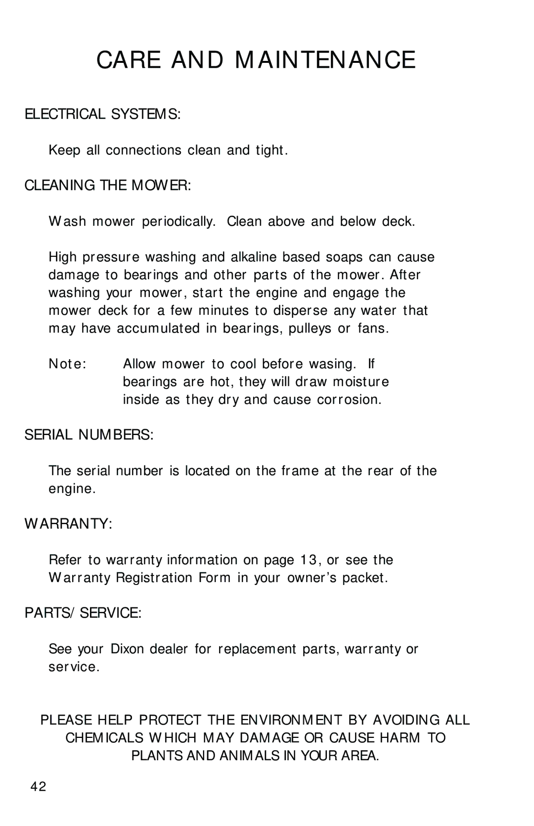 Dixon 2700 manual Electrical Systems 