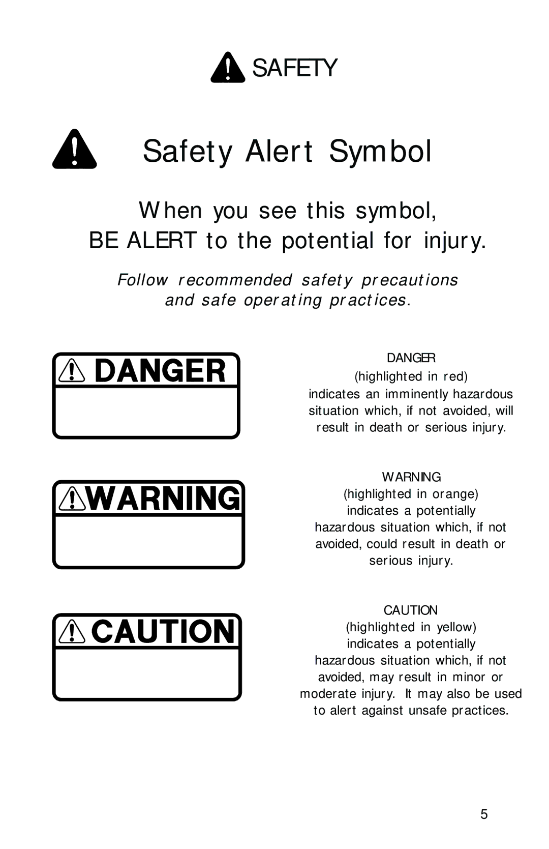 Dixon 2700 manual Safety Alert Symbol 