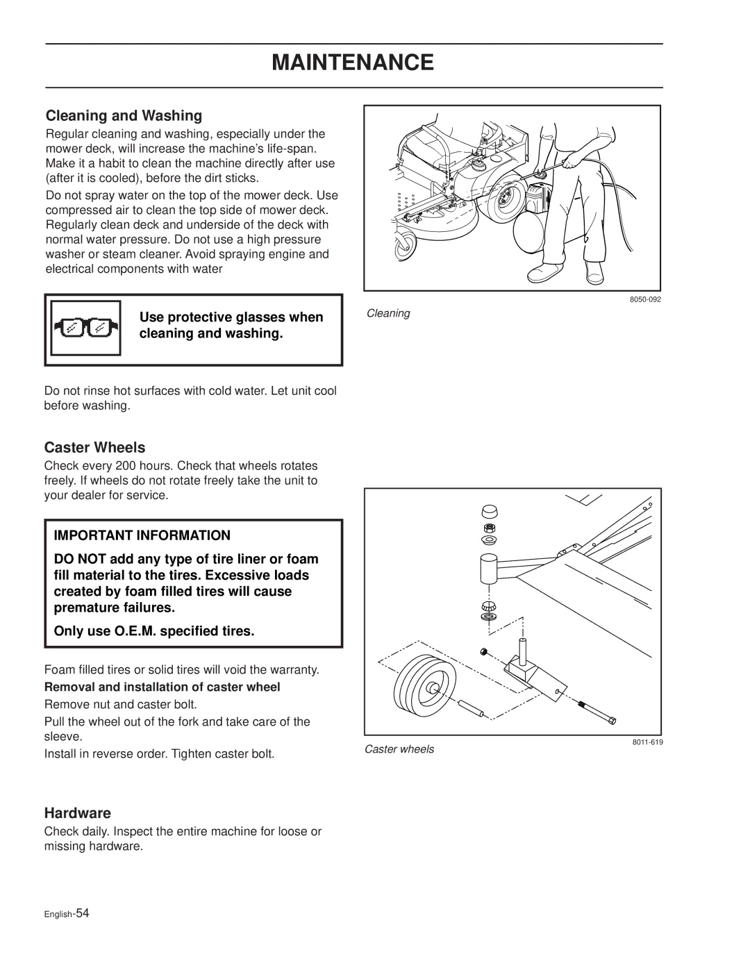 Dixon 30 KOH/968999592, GRIZZLY 60 Cleaning and Washing, Caster Wheels, Hardware, Removal and installation of caster wheel 