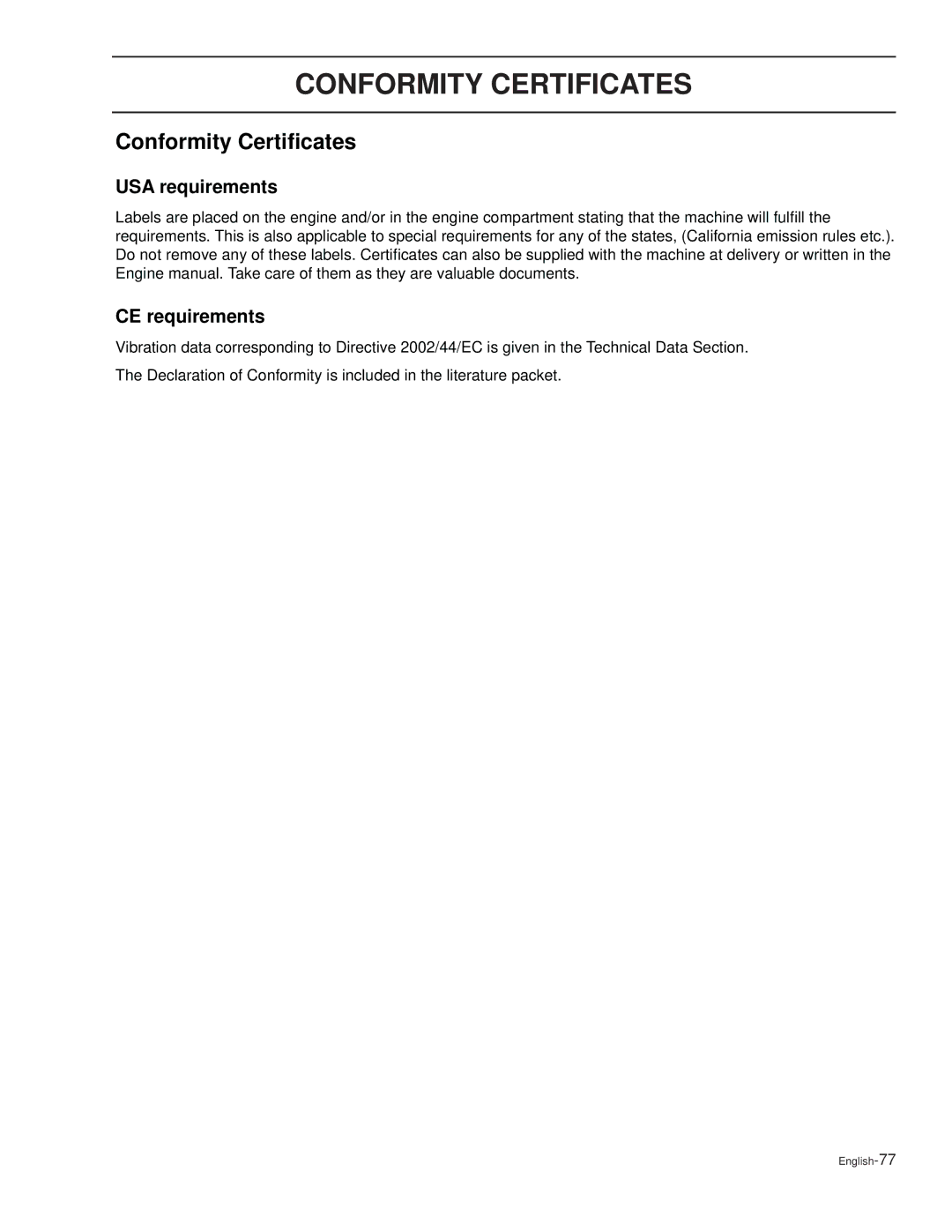 Dixon 27 KOH/968999590, 30 KOH/968999592, 30 KOH/968999591, 30 KOH/968999627 Conformity Certificates, Conformity Certiﬁcates 