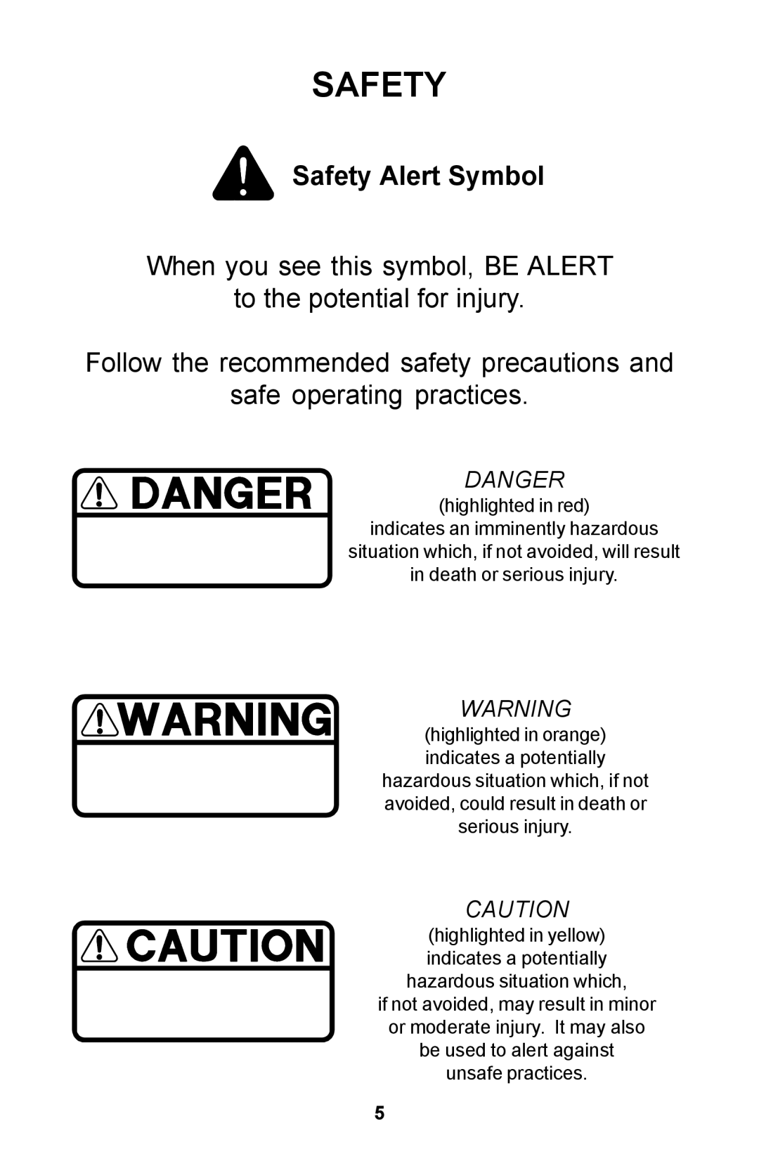 Dixon 30 manual Safety Alert Symbol 