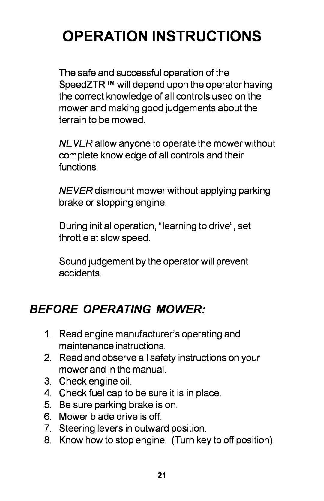 Dixon 30 manual Operation Instructions, Before Operating Mower 