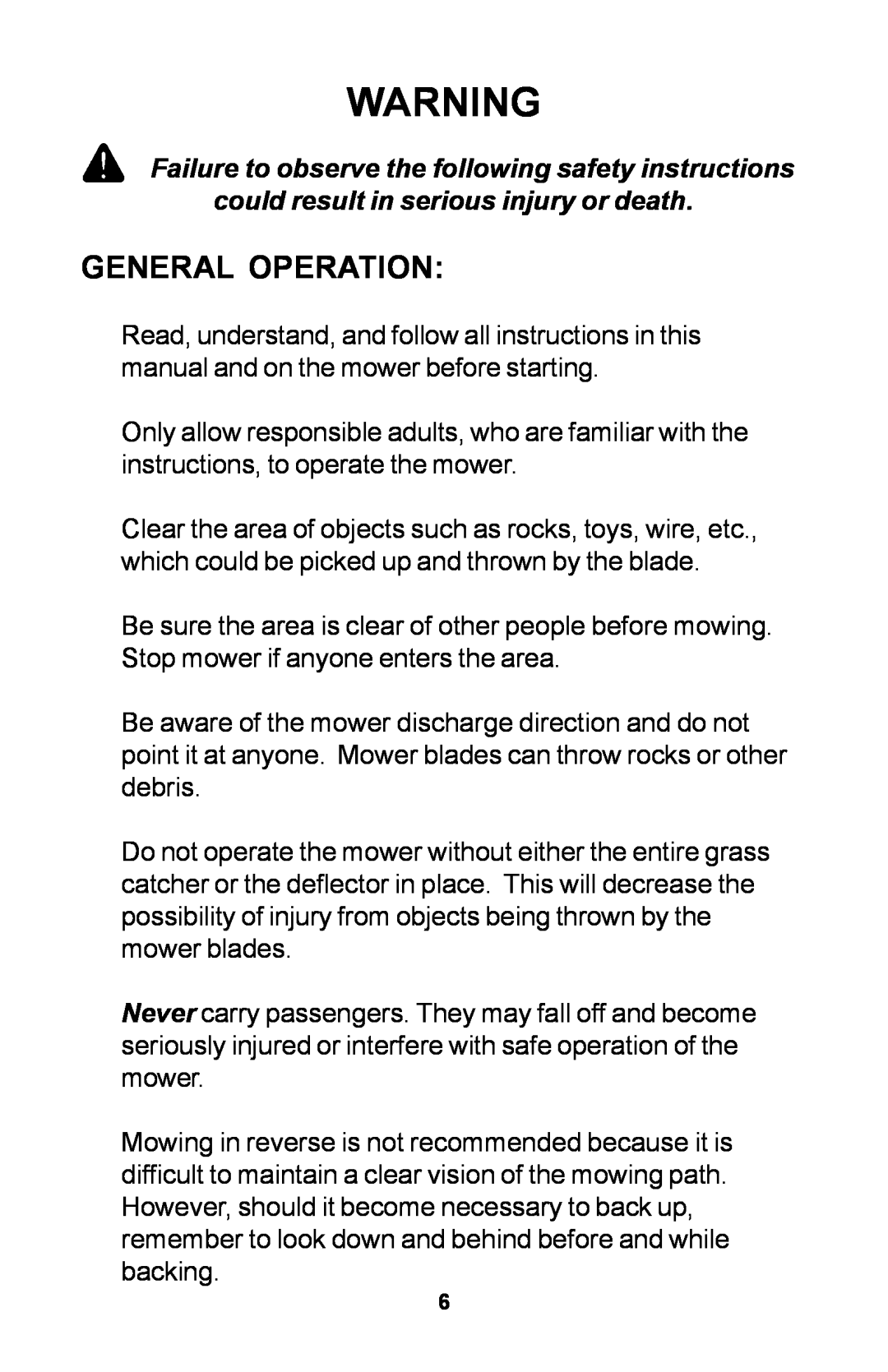 Dixon 30 manual General Operation 