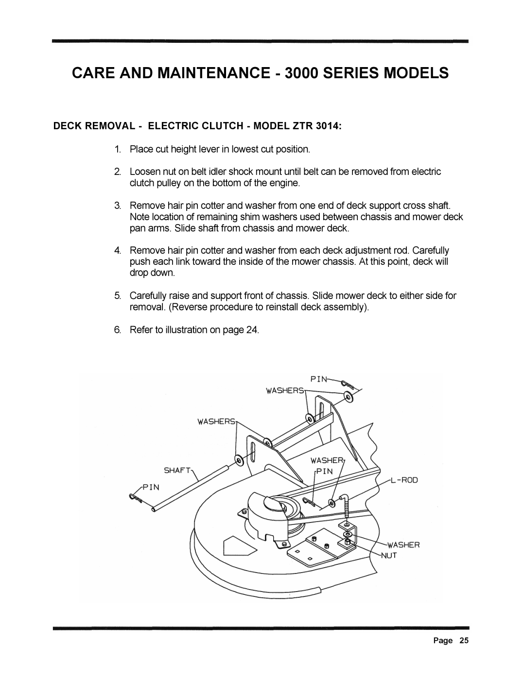 Dixon 3000 Series manual Deck Removal Electric Clutch Model ZTR 