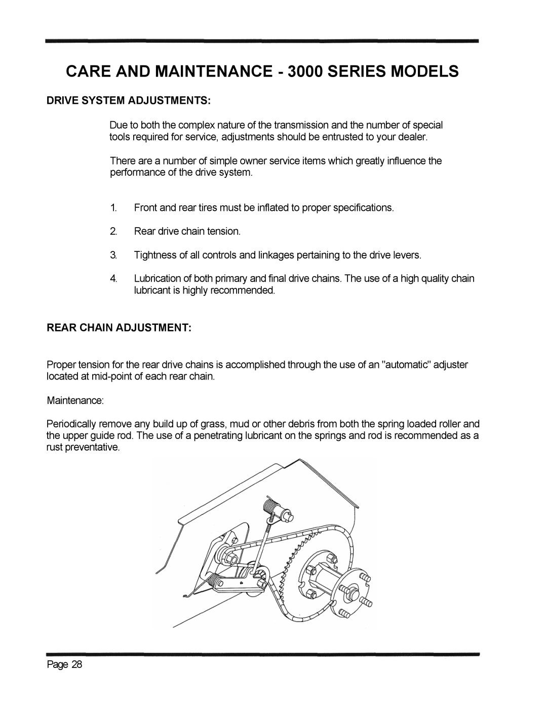 Dixon 3000 Series manual Drive System Adjustments, Rear Chain Adjustment 