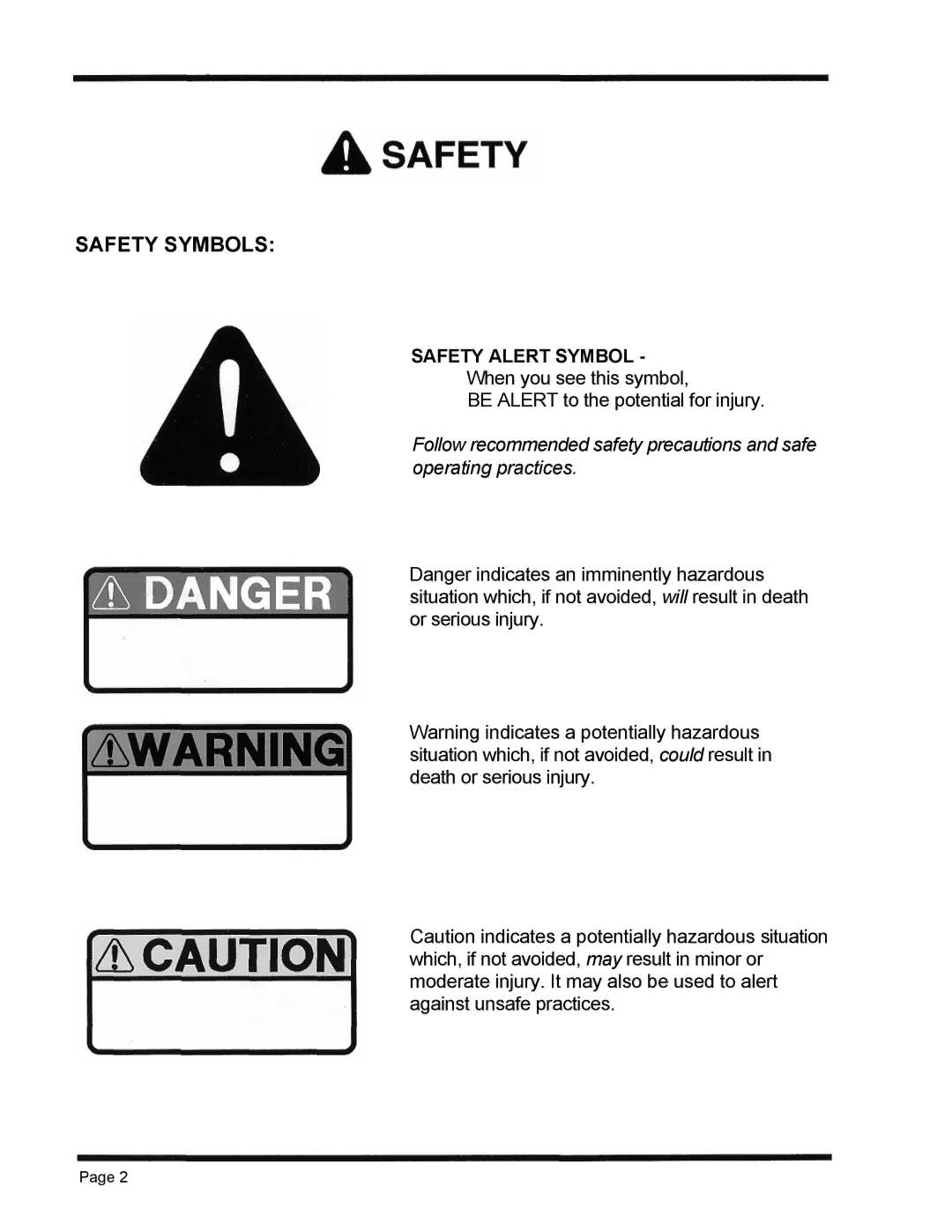 Dixon 3000 Series manual Safety Symbols, Safety Alert Symbol 