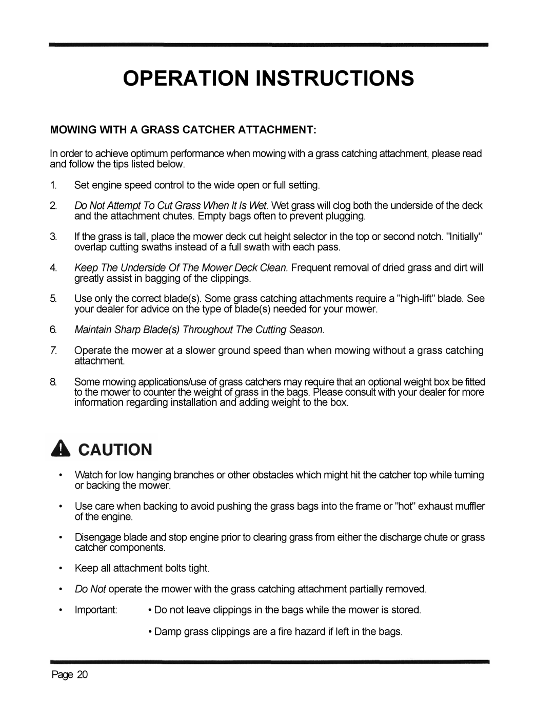 Dixon 3000 Series manual Operation Instructions, Mowing With A Grass Catcher Attachment 