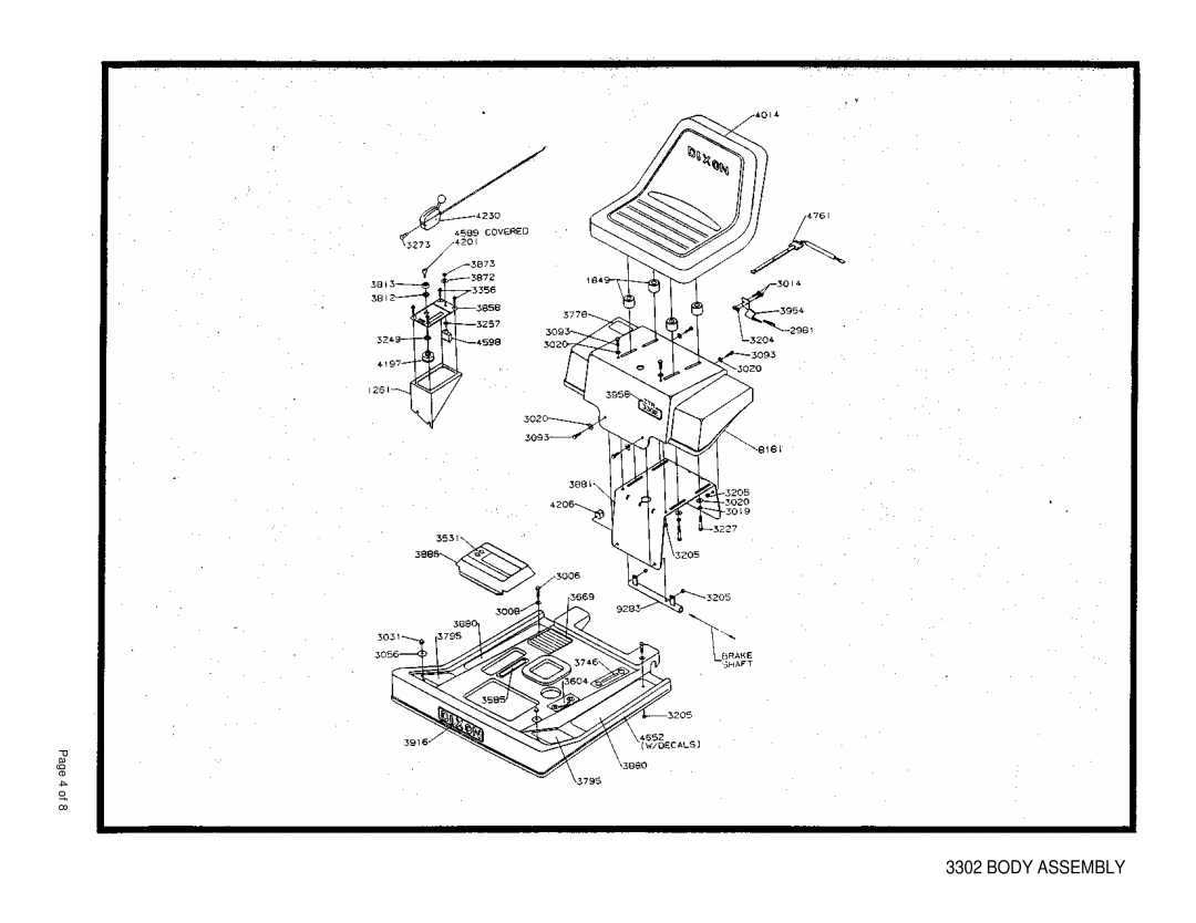 Dixon 3302 manual Body Assembly 