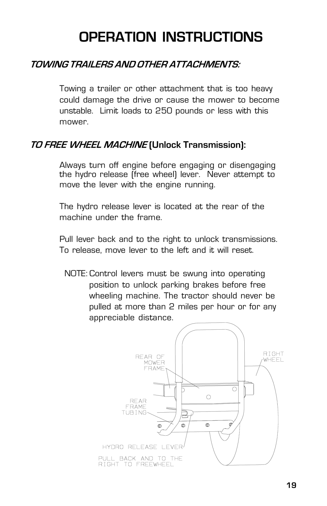 Dixon 3500 Series manual Towing Trailers and Other Attachments, To Free Wheel Machine Unlock Transmission 