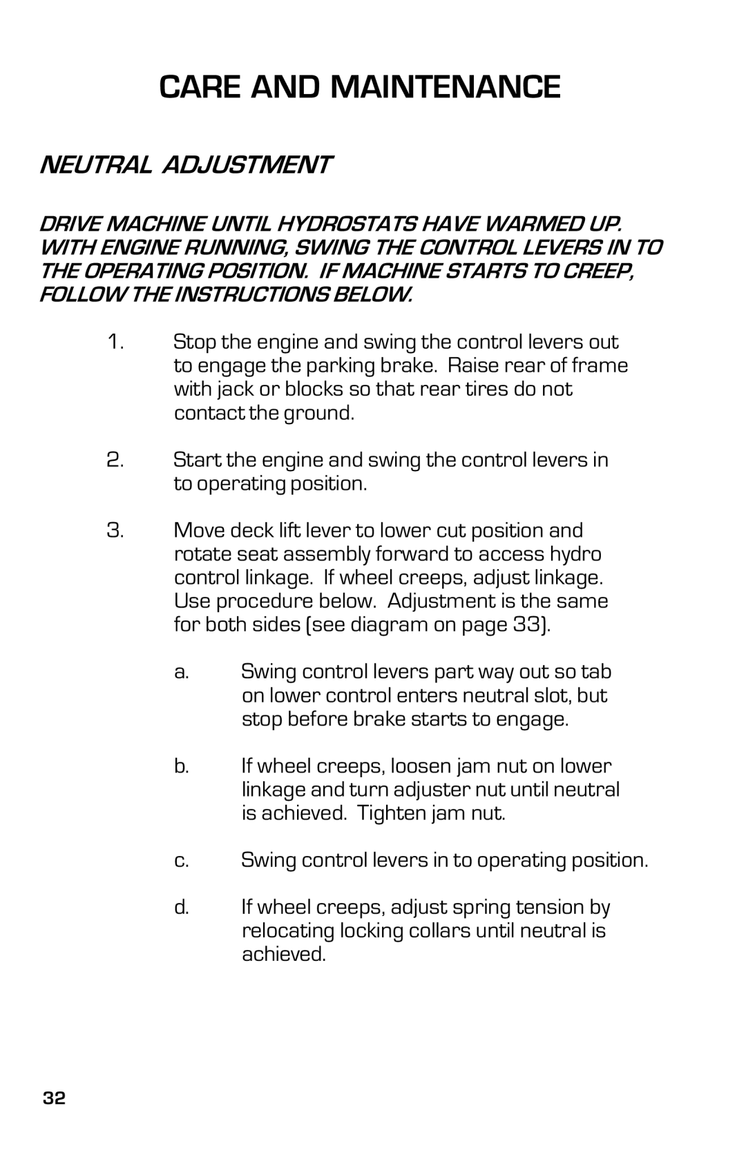 Dixon 3500 Series manual Neutral Adjustment 