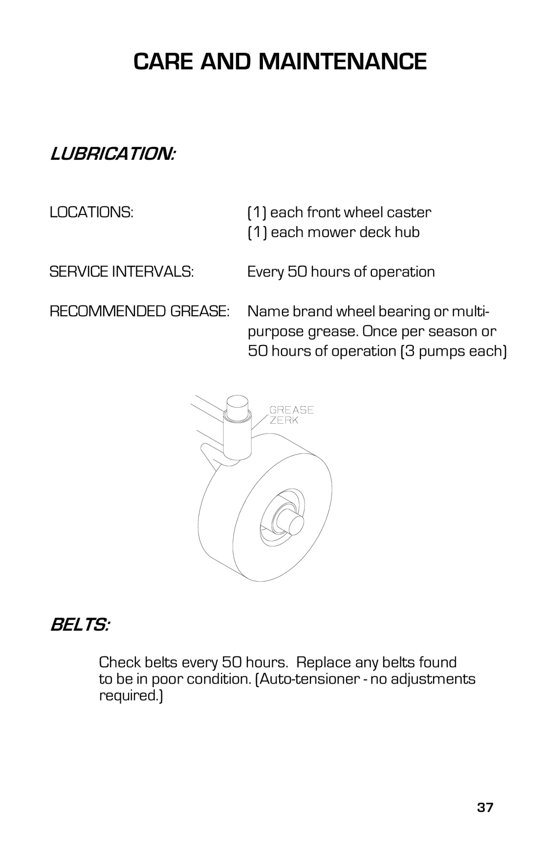 Dixon 3500 Series manual Lubrication, Belts, Locations, Service Intervals 