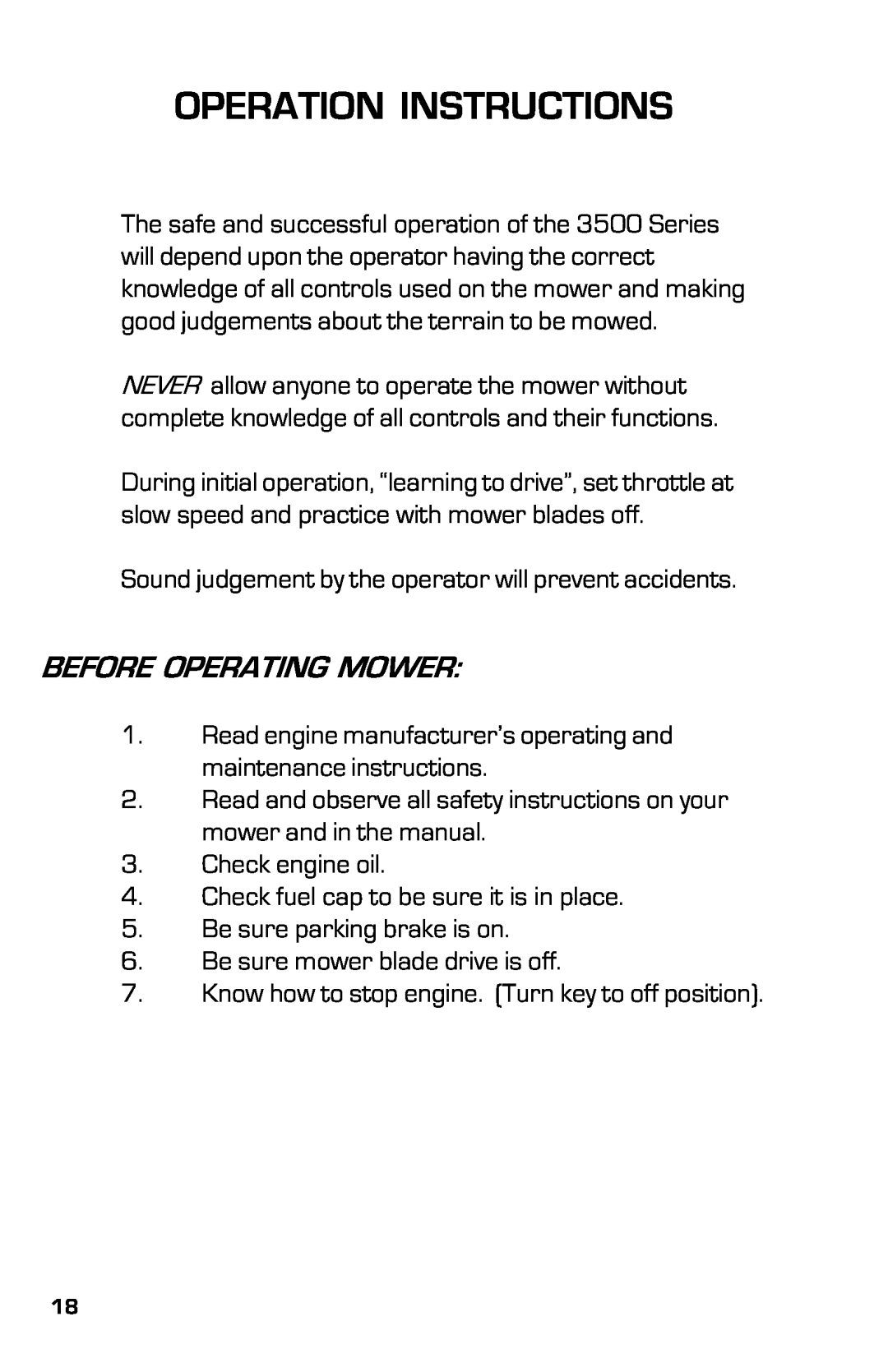 Dixon 3500 Series manual Operation Instructions, Before Operating Mower 