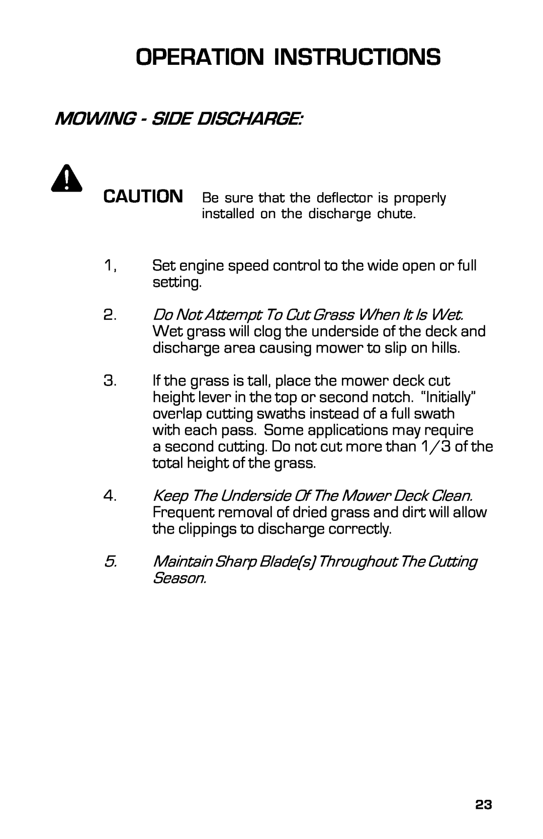 Dixon 3500 Series manual Mowing - Side Discharge, Operation Instructions 