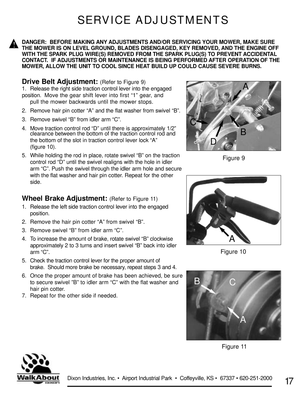 Dixon 36 & 48 owner manual Service Adjustments 