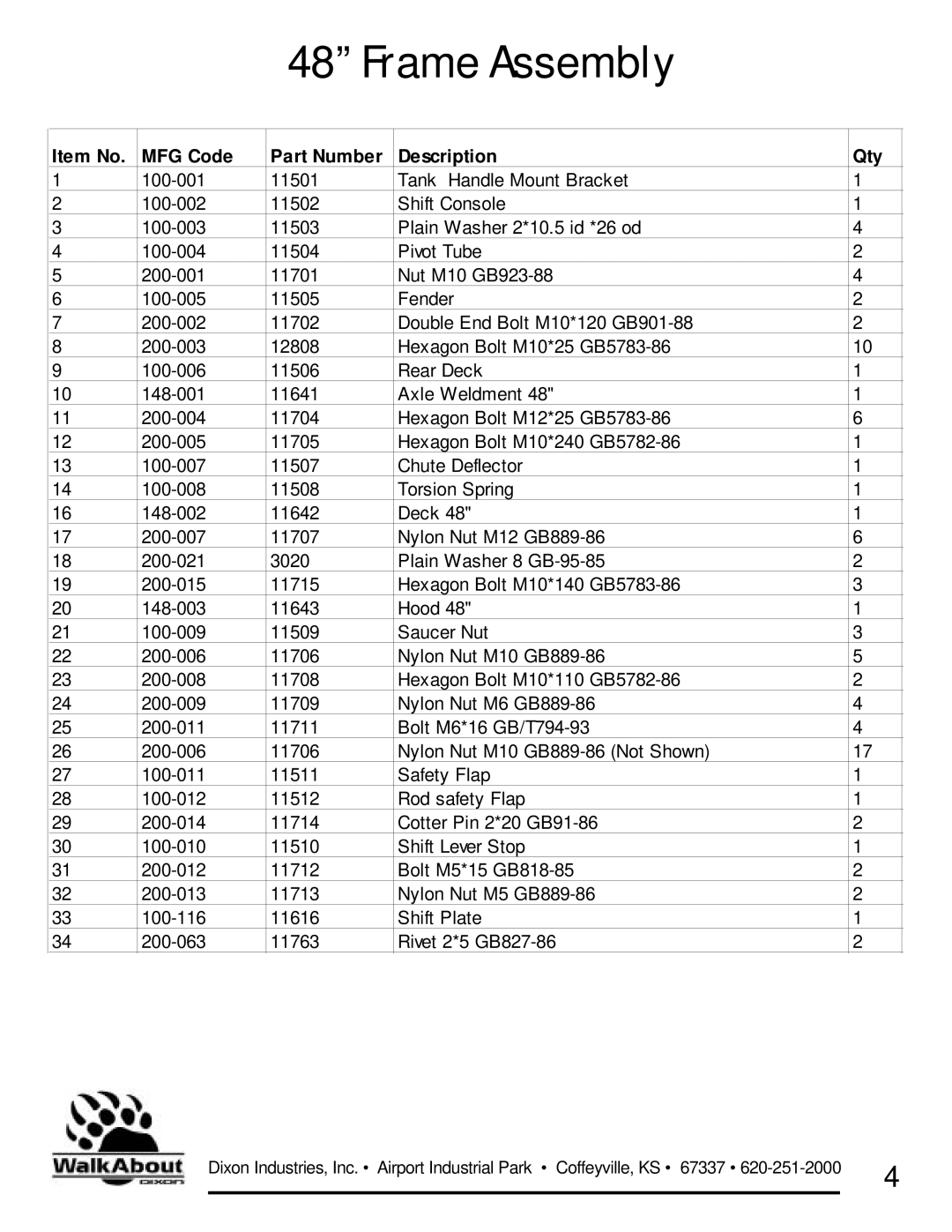 Dixon 36 & 48 owner manual Frame Assembly 