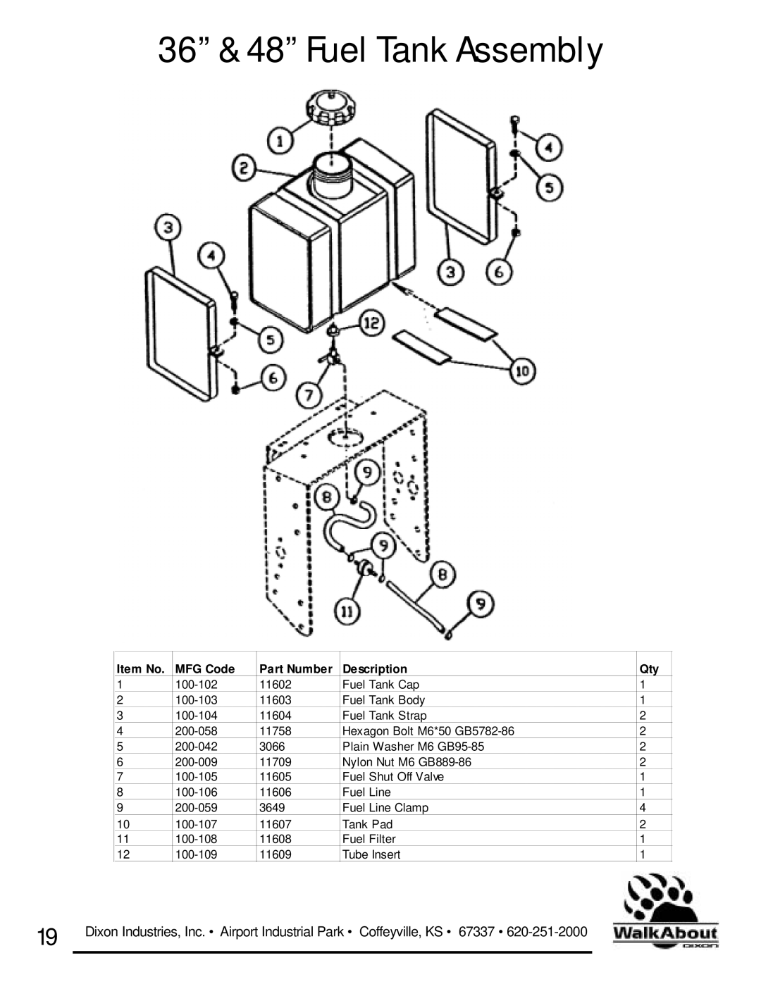 Dixon owner manual 36 & 48 Fuel Tank Assembly 