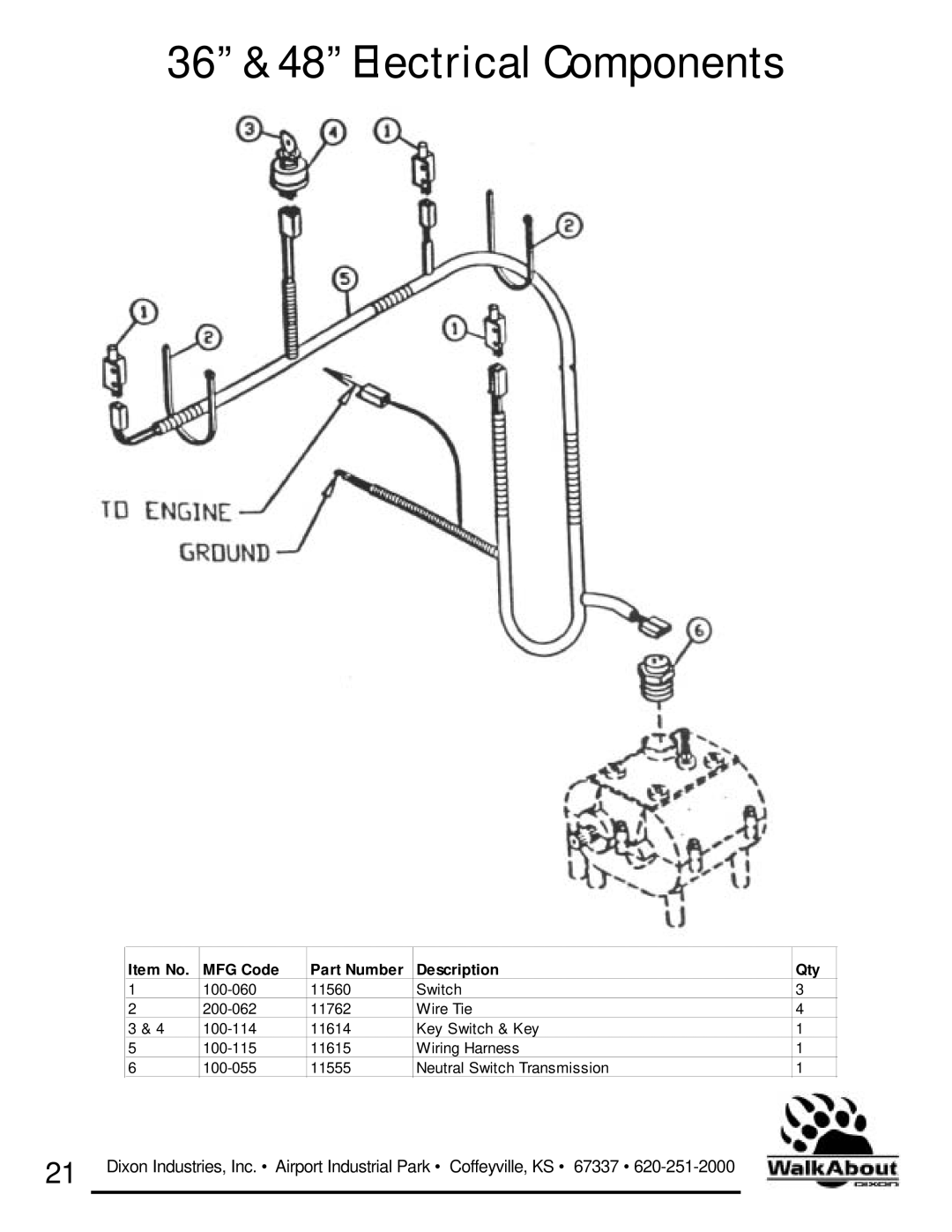 Dixon owner manual 36 & 48 Electrical Components 