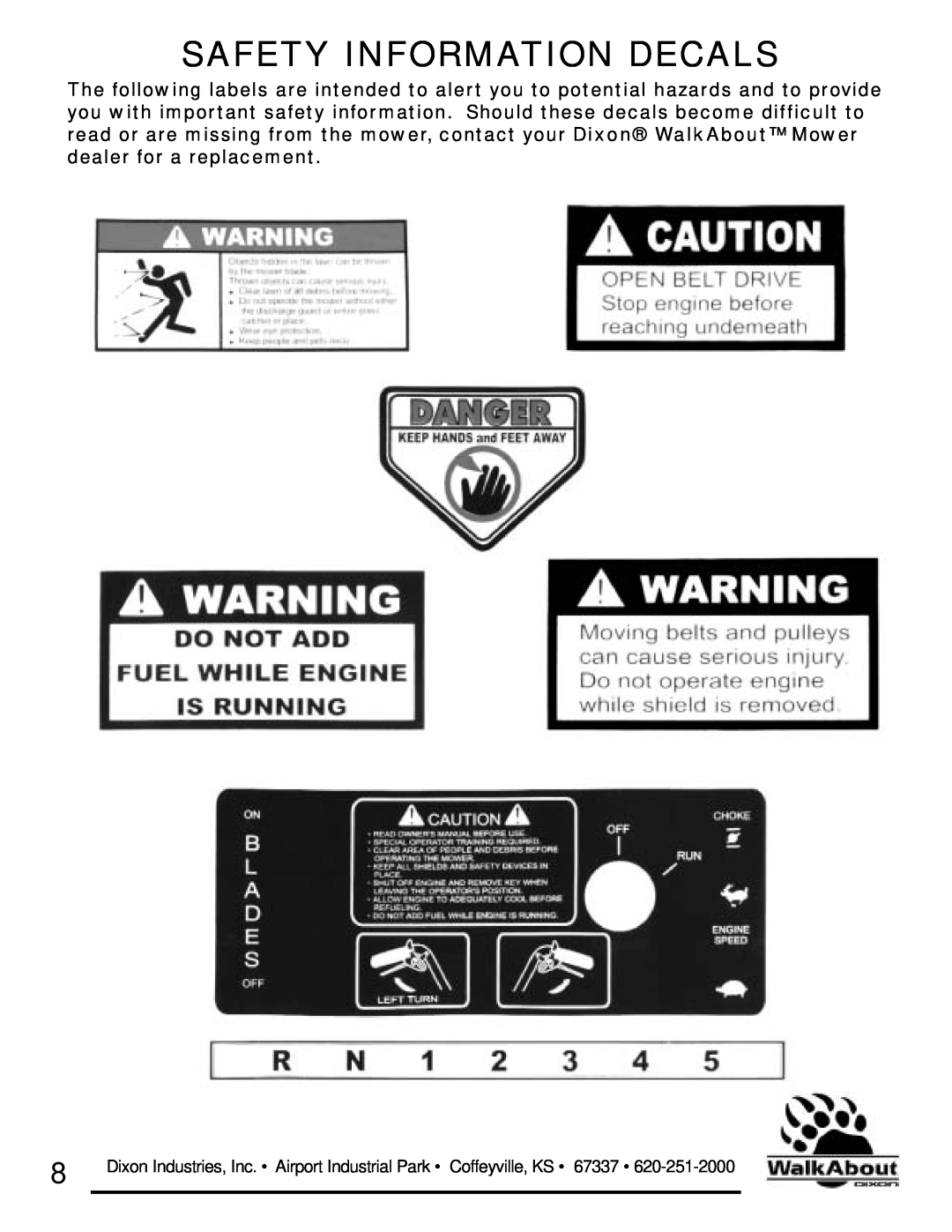 Dixon 36 & 48 owner manual Safety Information Decals 