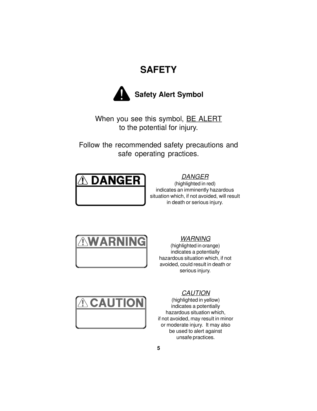 Dixon 36, 38, 42, 44 manual Safety Alert Symbol 