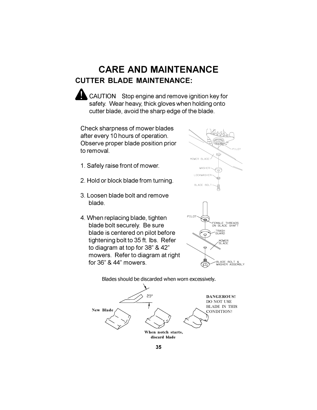 Dixon 36 manual Cutter Blade Maintenance 